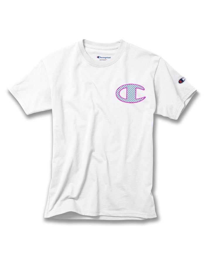 Champion Boys T-Shirt NZ - Cotton C Logo Stroke White ( 7215-FODZS )